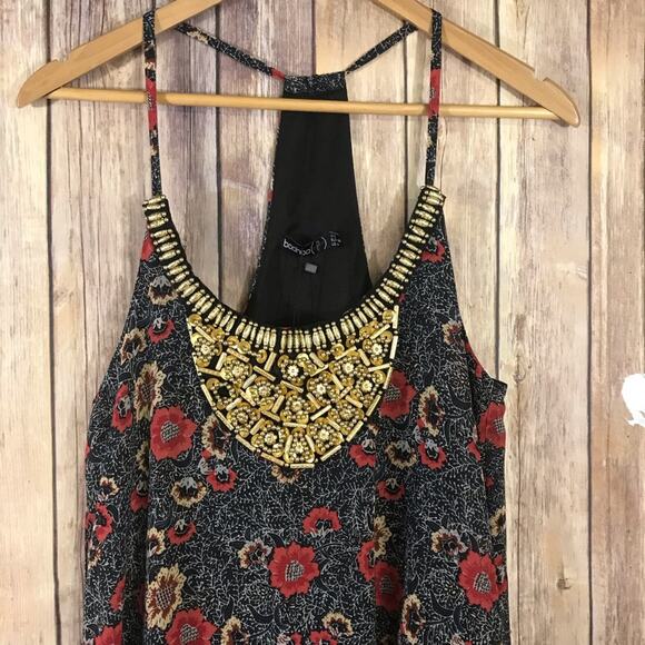 Boohoo Tasha Floral Print Hanky Hem Dress Beaded SIZE 4P Petite New Flaw - Picture 4 of 6